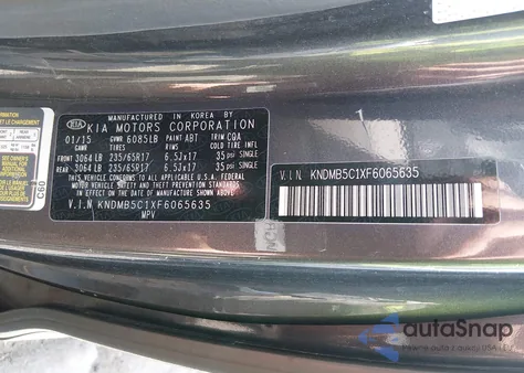 2015 Kia Sedona Lx z USA, uszkodzony, nr VIN KNDMB5C1XF6065635